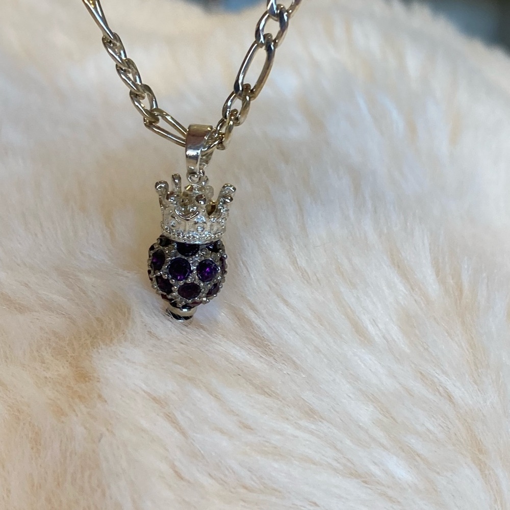 NWT STERLING Silver and Purple AMETHYST SWAROWSKY Pendant Necklace - Picture 6 of 9